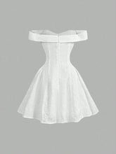 1pc White Embroidered Elegant Off-Shoulder Dress